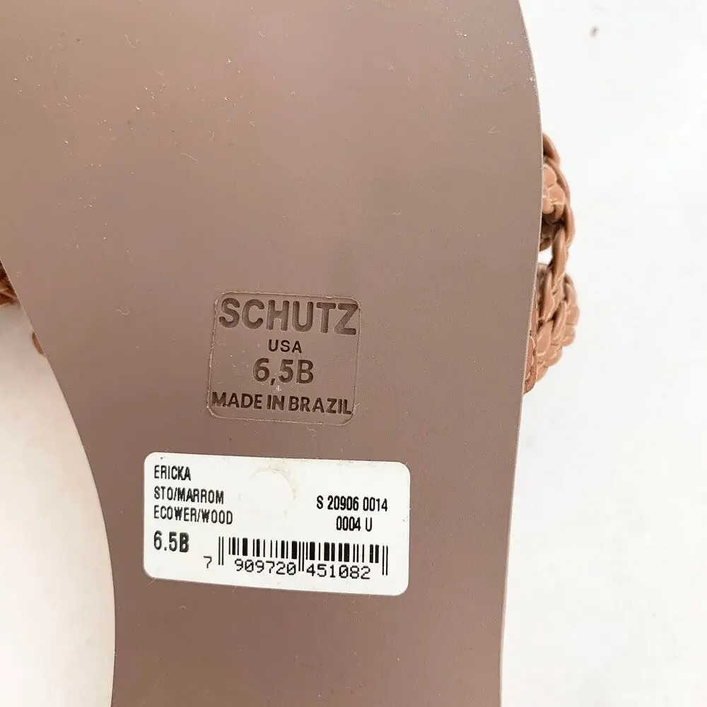 NEW Schutz Ericka Leather Braided Woven Slide Sandal Shoe Wood Size 6.5